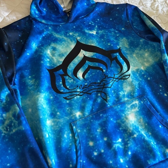 Warframe Gaming Sweatshirt Hoodie Unisex Blue Galaxy Game logo Men’s size 2XL - Picture 2 of 7